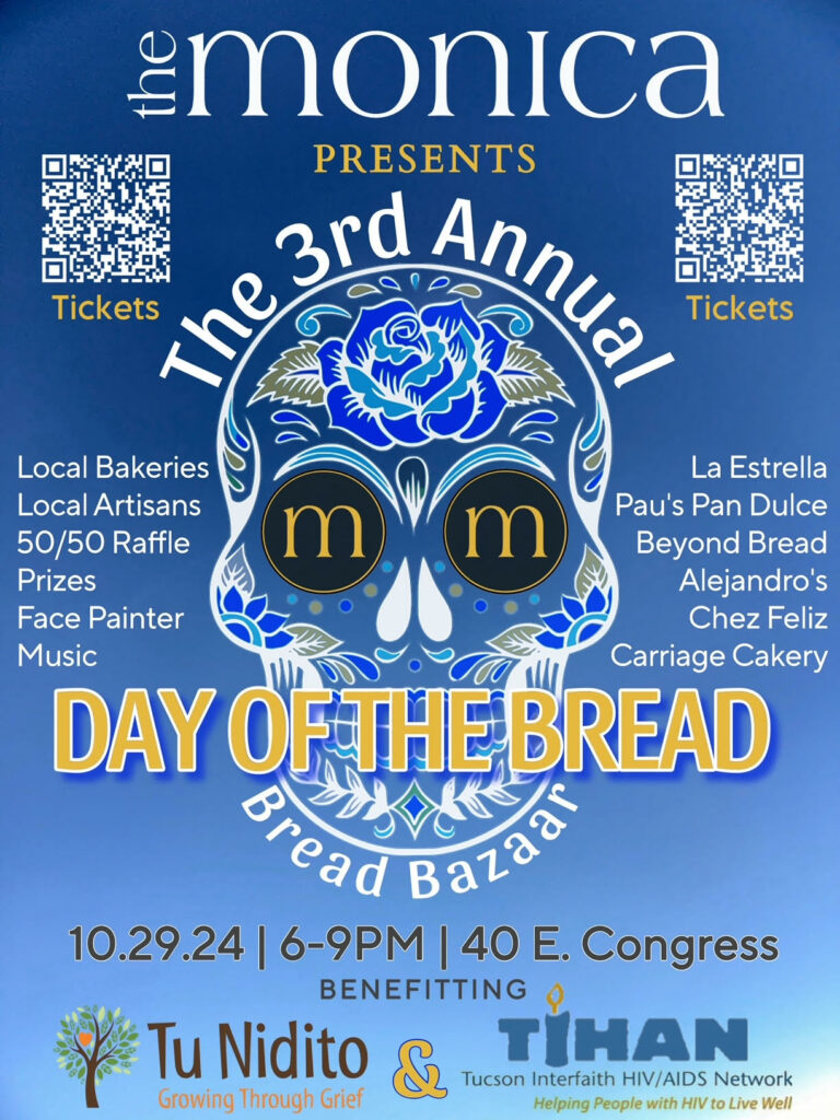 A blue and white graphic describing Day of the Bread